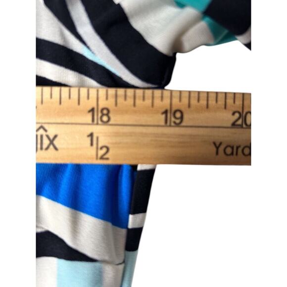 Eliza J Dress Size 14 Blue White Geometric Striped 3/4 Sleeve Knit Casual Shift - Picture 10 of 13